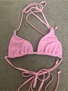 SHEIN Pink Triangle Tie-Back Bikini Top